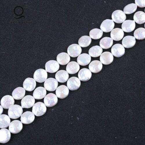 13-14mm Natural White Coin Shape Fresh Water Loose Pearl For Sale