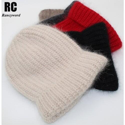 Winter Hats For Women Wool Knitted Angora Hat Beanies Female Warm Rabbit Fur Skullies Beanie For Girl 2020 RC2081-1