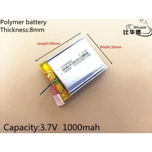 1pcs 3.7V 1000mAh 803040 Lithium Polymer Li-Po li ion Rechargeable Battery cells For Mp3 MP4 MP5 GPS PSP mobile bluetooth