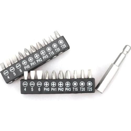 10 Pcs set 6.35mm 1/4 Inch Hex Torx Slotted Phillips Screwdriver Bits For Screwdriver Set Steel Metal Screw with Extension bar