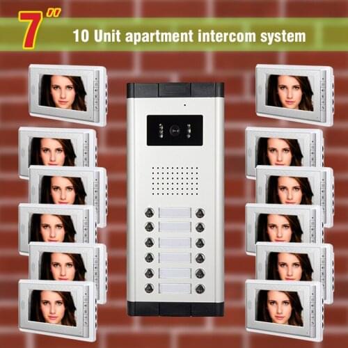 12 units Apartment Video Intercom System 7 Inch Monitor Video Door Phone doorbell kit for apartment visaul intercom entry system