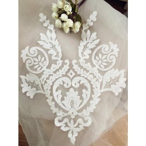 2 pcs /lot Exquisite Wedding Lace Applique in Ivory , Bridal Veil Bodice Garter Motif Patch for Wedding Gown Women Dress