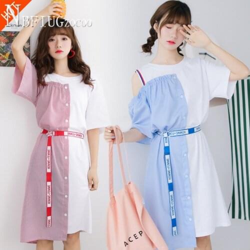 2020 Summer New Patchwork Women Dress Korean Loose Preppy Style Female Dresses