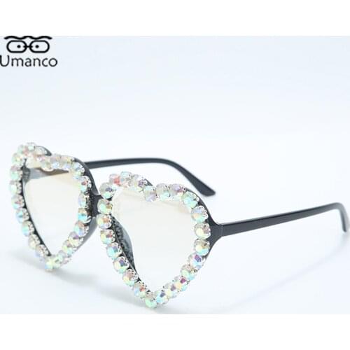 2021 Luxury Heart Sunglasses with Rhinestone For Women Colorful Eye Glasses PC Frame AC Lens Gradient Female Party Street Travel