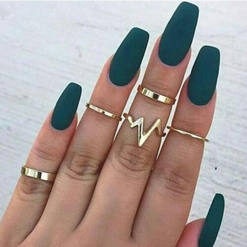 Miss JQ 5 Pce/set Vintage Knuckle Alloy Rings for Women Boho Lightning ECG Ring Set Bohemian Midi Finger Jewelry Bague Femme