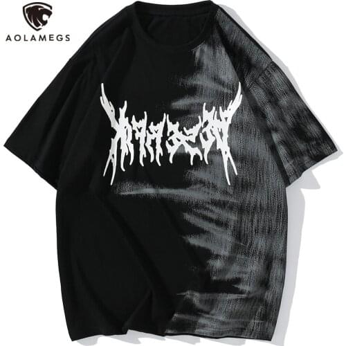 Aolamegs High Street Oversized T Shirt Men Letter Gradient Hip Hop T-shirts Summer Casual Tee Shirts Couple Harajuku Streetwear