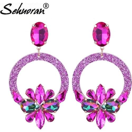 Sehuoran Oorbellen Big Earring Brinco Round Resin Pendientes Drop Earrings Crystal Earrings Woman Jewelry Wedding Earrings Gifts
