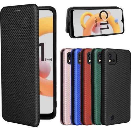 For OPPO Realme C11 2021 Case Luxury Flip Carbon Fiber Skin Magnetic Adsorption Case For Oppo Realme C11 2021 C 11 Phone Bags