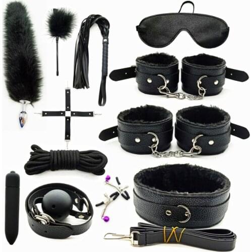 Exotic Sex Products for Adults Games Leather Bondage BDSM Kits Handcuffs Sex Toys Whip Gag Anal Plug Tail Women Sex Accessories