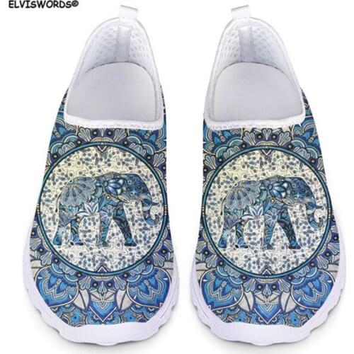 ELVISWORDS 3D Printing Bohemia Elephant-Mandala Summer Woman Comfortable Flats Shoes Ladies Breathable Sneakers Zapatos Mujer