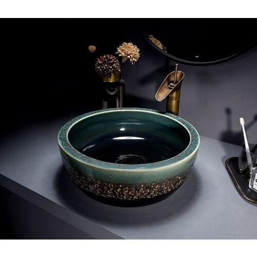 Ceramic art stage basin creative kiln glaze wash basin toilet retro wash basin household personalized single-sided Basin