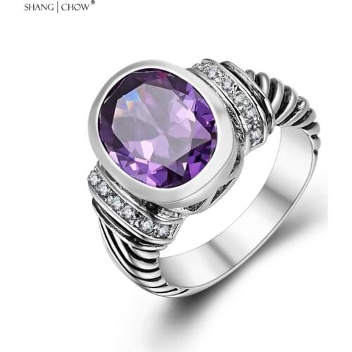 Vintage Jewelry Purple Quartz Quartz Stone 925 Sterling Silver Ring for Women Casual Clothes Birthday Gift Accessories