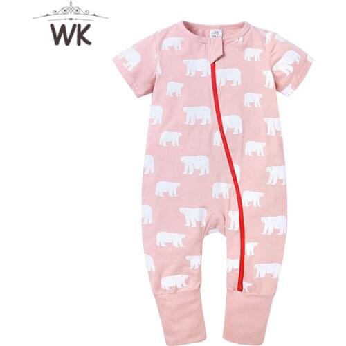 Newborn Baby Boys Cotton summer short Sleeve Rompers cartoon bear printing Jumpsuit Clothes thin cotton girls pink Outfits JP480