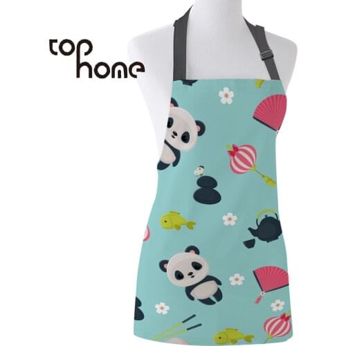 Tophome Kitchen Apron Cartoon Animal Panda Printed Adjustable Sleeveless Canvas Aprons for Men Women Kids Home Cleaning Tools