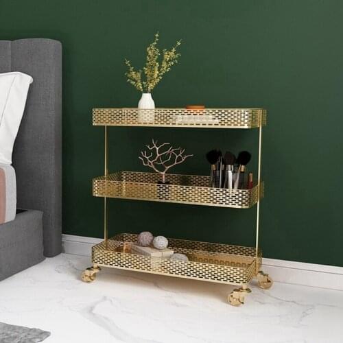 Metal Rack Carts with Wheels Floor-standing Living Room Bedroom Bedside Multi-layer Storage Rack Removable Salon Equipment