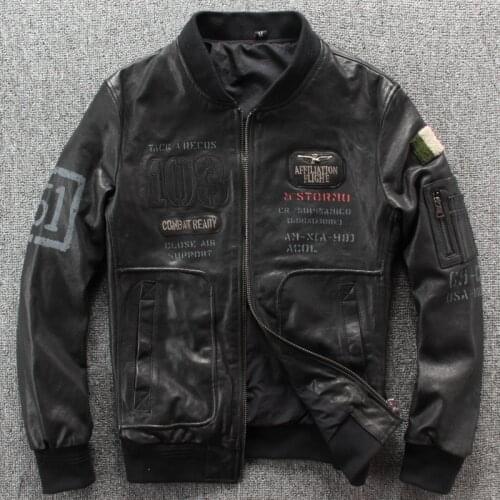 2020 New Men Spring/Autumn A2 Pilot Jackets Indian Pattern Genuine Sheepskin Leather Jacket 100% Real Oil wax bomber jacket