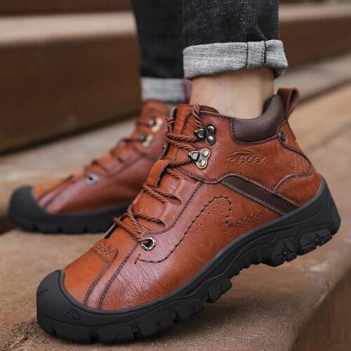 Men Leather Boots Male Autumn Winter Warm Casual Motorcycle Ankle Botas Hombre Men Lace-Up Basic Boots Man Fashion Men Boots