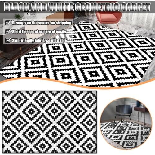 Floor Mat Toilet Rug Fashion Modern Minimalist Black And White Geometric Grid Square Kitchen Living Room Bedside Carpet #P2