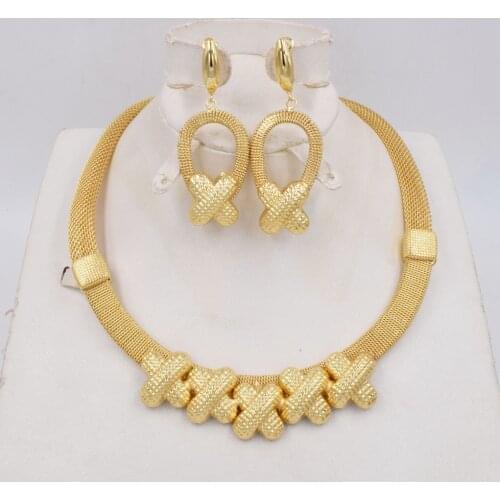 NEW High Quality Ltaly 750 Gold color Jewelry Set For Women african beads fashion necklace set earring jewelry