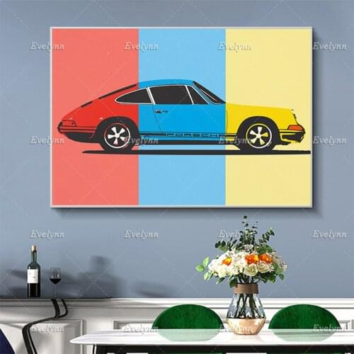 Porsche 911 Poster Andy Warhol Style Classic Car Carrera Turbo Water Cooled Wall Art Prints Home Decor Canvas Floating Frame