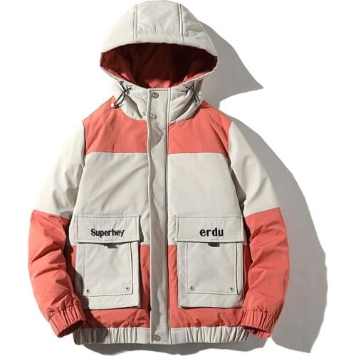 Covrlge Down Jacket Men Duck Down Jacket Thick Winter Warm Jacket Casual Pathwork Color Matching Hooded Men Coat Us Size MWY035