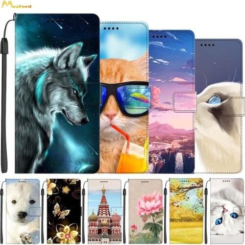 Luxury Leather Phone Case On For Samsung Galaxy A32 4G Funda sFor SamsungA A 32 A32 5G Wallet Flip Cover Coque Wolf Cat Dog Cute