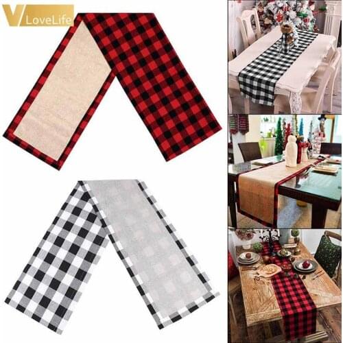 Christmas Table Runner Reversale Soft Plaid Table Runner Table Decoration Table Cover Party Supplies New Year Home Decorations