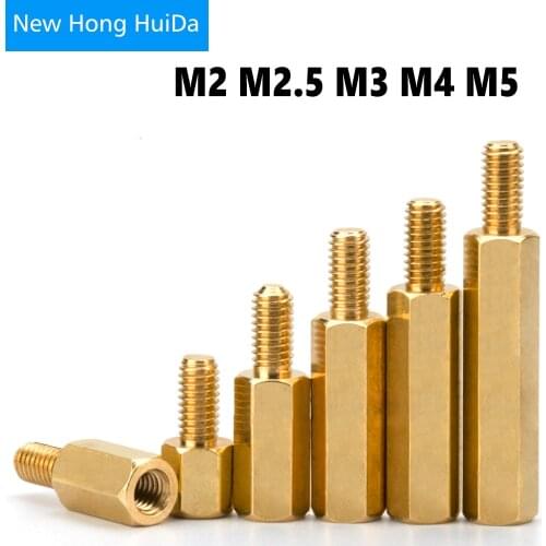 M2xL+3mm 4mm Hex Brass Male Female Standoff Board Stud Metric Hexagon Threaded Pillar PCB Motherboard Spacer Bolt Screw M2*L+3mm