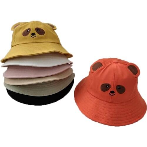 Sweet Cute Bear Short Brim Bucket Hats Children Boys Girls Student Basin Hat Spring Summer Black Yellow Pink Sun Protection Hat