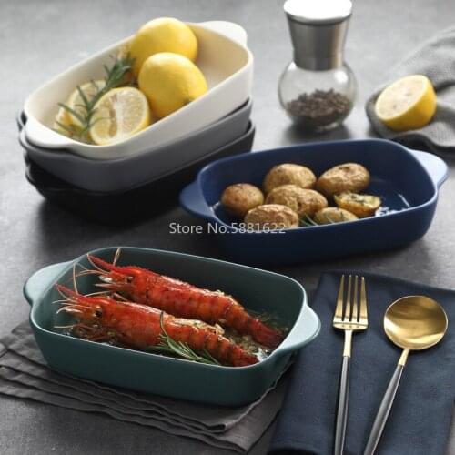 Nordic Ceramic Plate Household Binaural Baking Plate Baked Rice Plate Restaurant Cheese Rice Plate Deep Plate