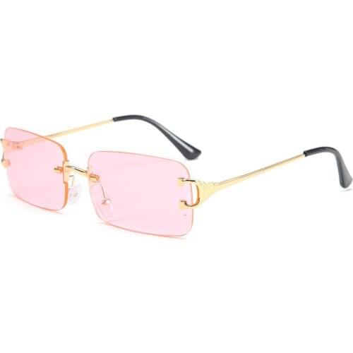 Men Fashion Small Rectangle Rimless Sunglasses Women Vintage Clear Ocean Lens Eyewear Men Gradient Sun Glasses Shades UV400