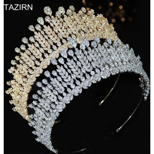 New 5A CZ Tiaras Tall Cubic Zirconia Bride Bridal Crowns Fashion Luxury Headdress Prom Wedding Crystal Hair Accessories