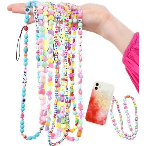 1PC Universal Phone Hanging Rope Strap Mobile Bead Chain Multicolor Bracelet Acrylic Long Chain Strap Lanyard Gift Accessory