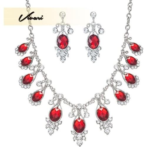 Vivari 2017 Ladies Elegant Jewellery Set Necklace Earrings Silver Red Semi-Precious Stones Women Gift fashion Accessories