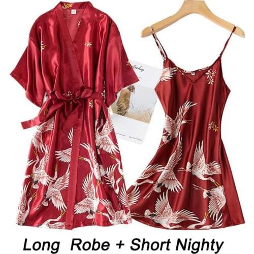2PCS Women Rayon Robe Set Bride Bridesmaid Wedding Robe Gown Print Lace Sexy Pajamas Night Dress Casual Nightgown Sleepwear