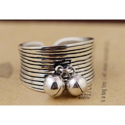 The Golden Fashion Wholesale Jewelry Line S925 Pure Silver Ring Opening Bell Female Thai Silver Antique Process Gifts