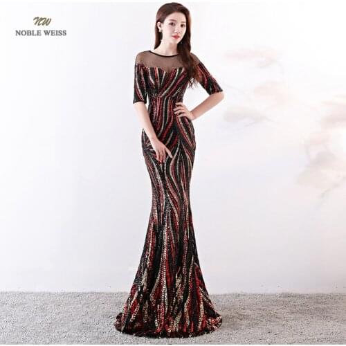 Evening Dresses Long O-neck Colorful Prom Dress Robe De Soiree Formal Dresses Evening Gown with Short Sleeves