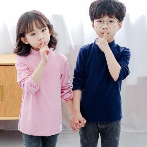 Winter Baby boys girls velvet bottoming shirt full length solid turtleneck fleece inside warm shirt teenage clothes kids t-shirt