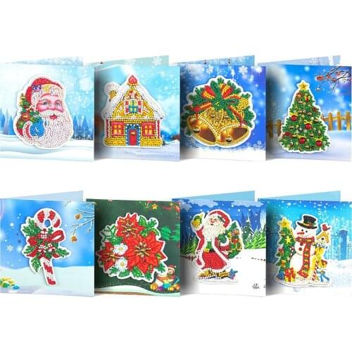 1/8pcs Christmas Diamond Painting 5D DIY Special Shape Drill Diamond Handmade Greeting Cards New Year Xmas Gift Home Decoration