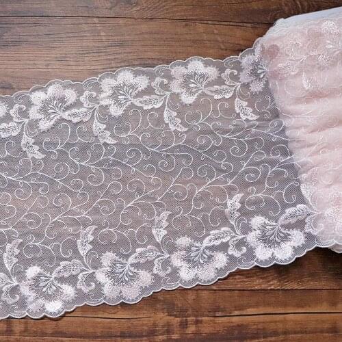 1meter 24cm wide Double side Floral Embroidered Lace Trim Pink Mesh Lace fabric for lingerie underwear Bra Dress Decorations DIY