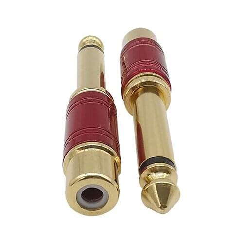 1Pcs red RCA Jack Audio Connector 6.35mm Mono Male Plug to RCA Female Jack Speaker Adapter Converter Connector Audio cable