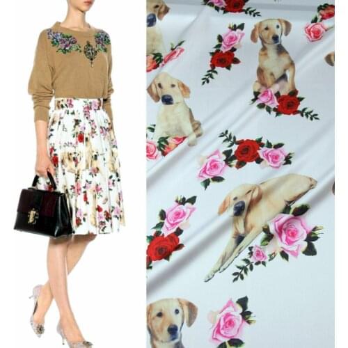 145cm puppy rose print fashion fabric smooth childrens clothing dress scarf fabric material wholesale cloth