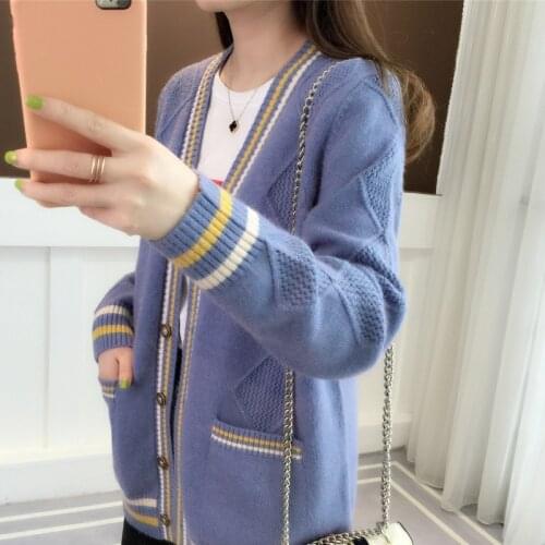 2021 Spring and Autumn New Loose Large Size All-match Womens Top Knitwear Sweater Womens Temperament Casual Cardigan