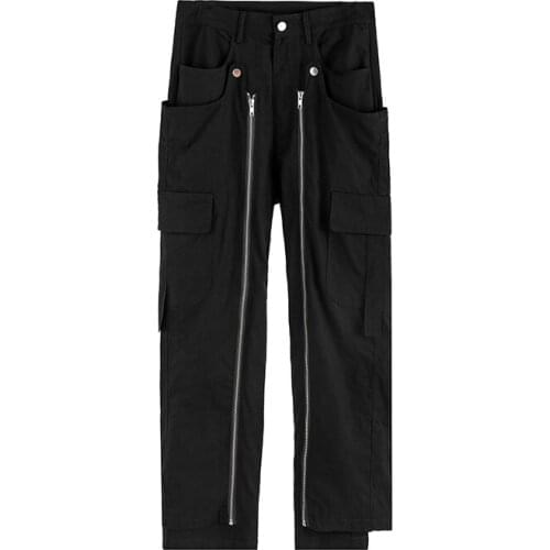 27-46 New 2021 Men clothing Hair Stylist Zipper stitched straight overalls casual Pants plus size costumes