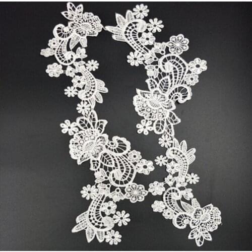 4 Pieces/2 Pairs 35.5*8cm Vintage Black White Flower Embroidery Lace Appliqued Ribbon Lace Fabric Sewing Trims Free Shipping