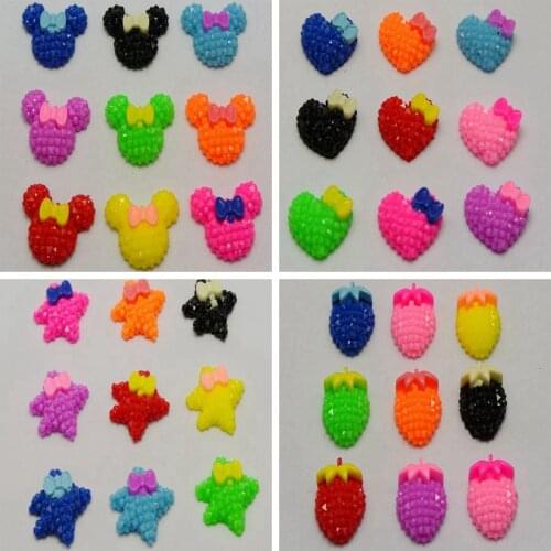 50 Mixed Color Flatback Resin Dotted Rhinestone Cabochon with Bows Various Shape