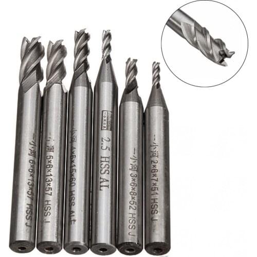 6pcs 2 - 6mm Milling Cutter Woodwork Cut 4 Flutes Spiral Carbide Milling Tool HSS End Mills Engraving Tools Wood End Mill Cutter