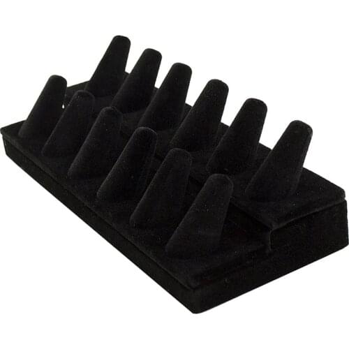 Velvet Ring Display Cone Showcase Stand 12 Slots Solid Organizer Jewelry Holder Portable Rack Counters Soft Accessories