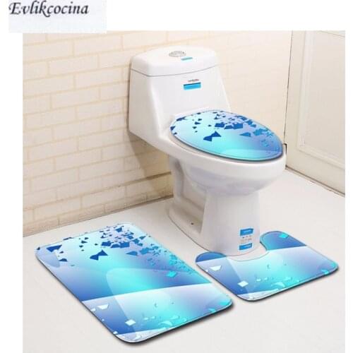 Free Shipping 3pcs Blue White Chips Banyo Paspas Bathroom Carpet Toilet Bath Mat Set Non Slip Tapis Salle De Bain Alfombra Bano