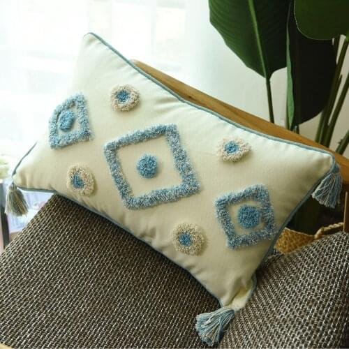 Boho Style Handmade Cushion Cover 45x45cm Blue Diamond with Cute Circle Moroccan Pillow Cover Home Decorative Pillow Case
